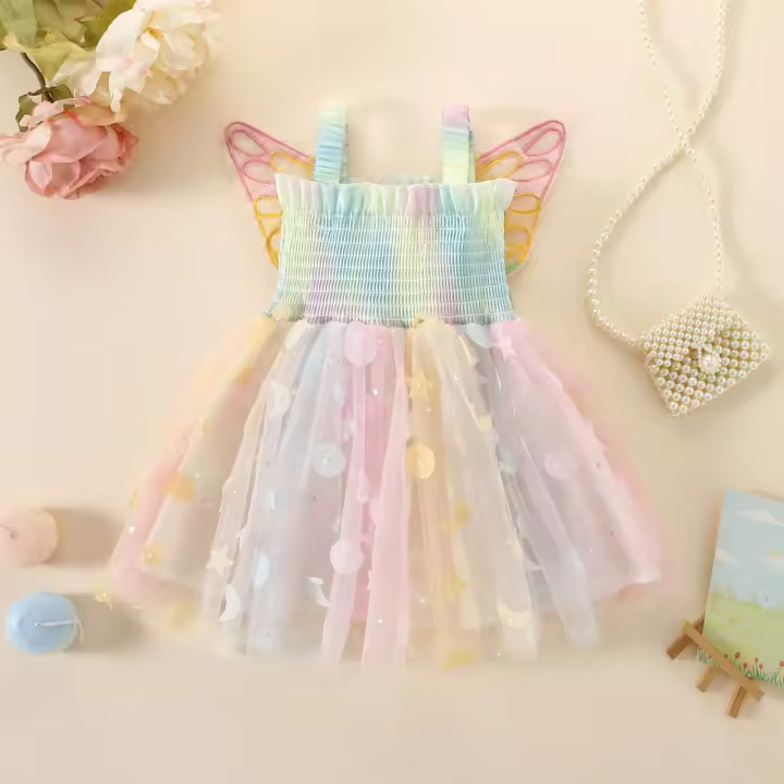 Vestido De Enredadera Para Niña Verano Con Enredaderas Y Mariposa Tamaño 0-3 Años Material Poliéster Estilo Encantador - 1