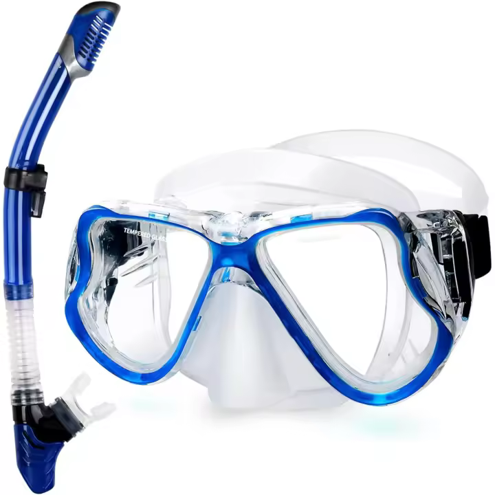 Equipo de snorkel Seco, Vista Panorámica broadens, Máscara de Buceo antivaho, equipo de snorkel Profesional, Azul - 1