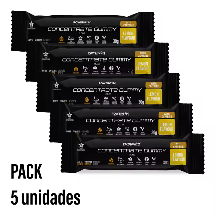 POWERGYM  PACK DE 5 - CONCENTRATE GUMMY 30 g   - Barrita de gominola para deportistas a base de hidratos de carbono y sodio - 1