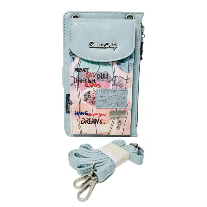 Sweet Candy, Bolso Monedero Para Móvil, Portamóvil, Tarjetero, Con Correa, con diseño bordado, Suave, Color Azul, 19 x 3 x 12 cm, Kiglam - 1