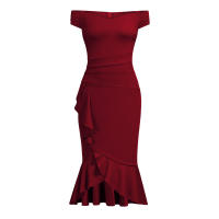 Vestido Elegante Para Mujer De Encaje Con Volante Y Cintura Ajustada Vestido De Fiesta Con Hombros Descubiertos Y Abertura En La Pierna Vestido Clásico De Cintura Alta Y Acolchado - details 13