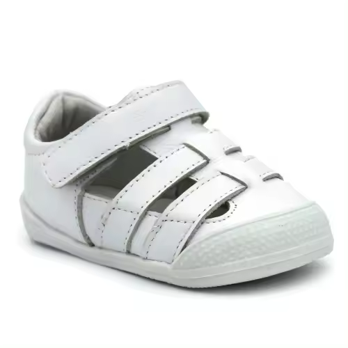 Sandalias piel respetuosas BUBBLE KIDS 1017 en blanco, marino y rosa con cierre de velcro. - 1