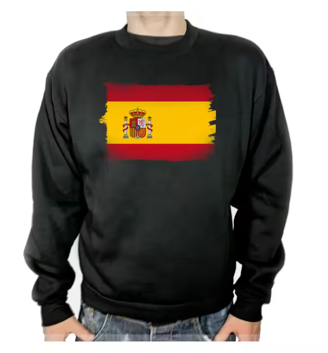 MERCHANDMANIA SUDADERA NEGRA BANDERA ESPAÑA PAIS CONSTITUCION NACION adulto poliester algodón sweatshirt - 1