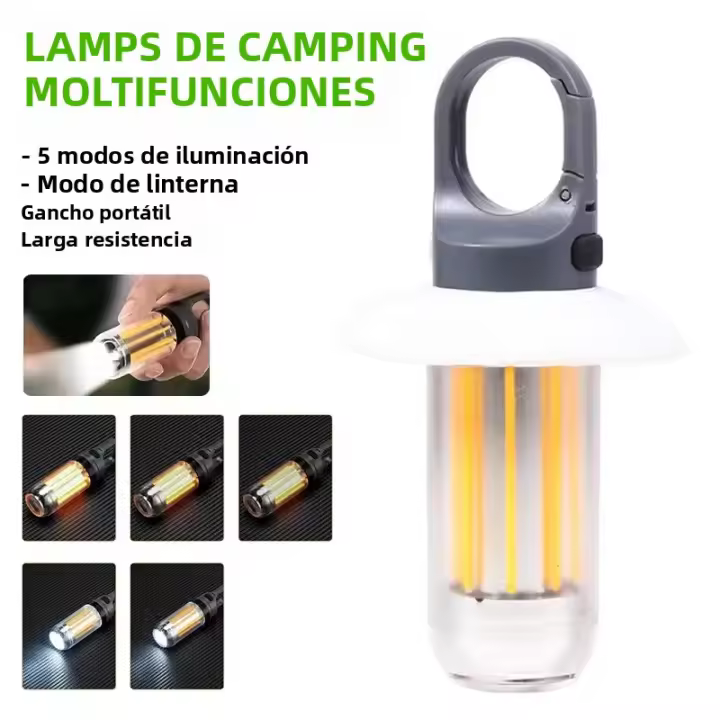 Linterna Portátil LED Recargable Super Brillante Para Camping Y Trabajo Con 5 Modos De Iluminación Impermeable Y Diseño De Gancho - 1