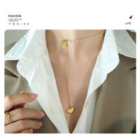 Encanto Cadena de clavícula de acero de titanio con forma de corazón de amor retro, collar con borlas galvanizadas en oro de 18 quilates, colgante redondo de perla de imitación, joyería - details 5