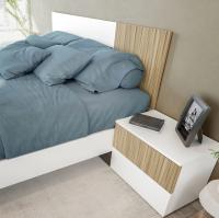 Meimon ETHNA Conjunto Dormitorio: Cabezal para cama de 160 cm y 2 mesitas de noche con 2 cajones cada una, guías metálicas, patas ABS ocultas, melamina TIPO E1, cantos en PVC, acabado Blanco Artik Natur, incluye herrajes de fijación a pared - details 2