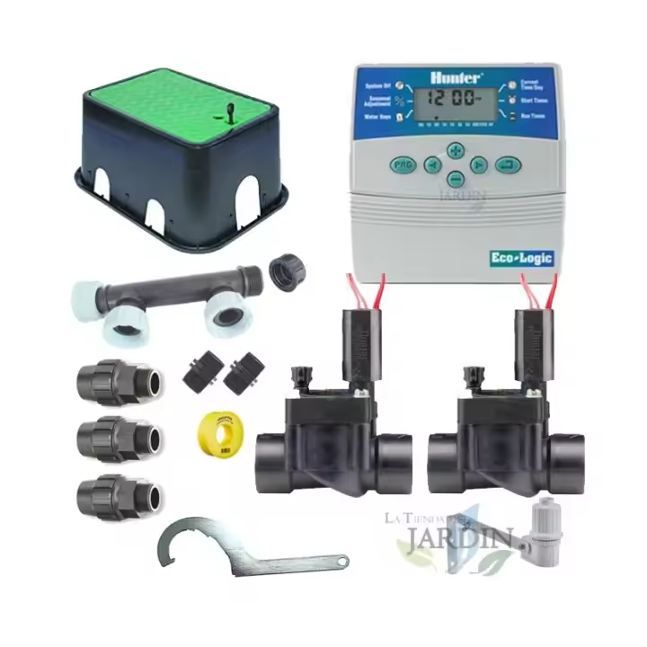 HUNTER Pack RIEGO AUTOMATICO Hunter Irrigation 24V, 2 Zonas de Riego para tuberia de 32mm - 1