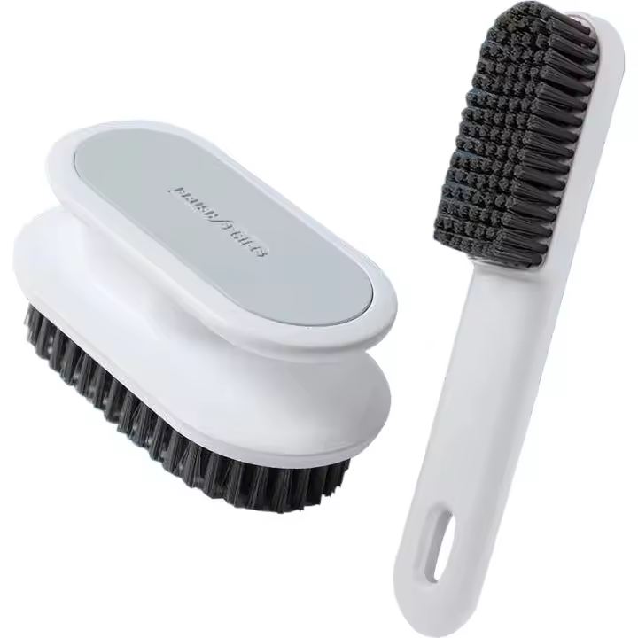 Cepillo de cerdas suaves para ropa, cepillo quitamanchas para zapatos, juego de suministros de limpieza, cepillos de nailon con agarre cómodo para prendas de tela, paquete de 2 (blanco) - 1