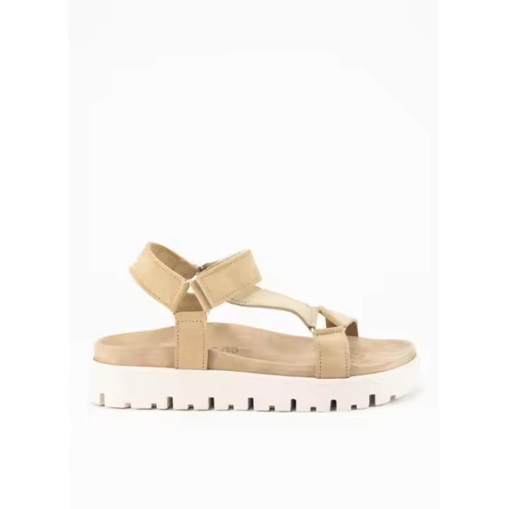 Sandalia de Piel con Serraje para Mujer en Color Taupe - 1