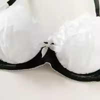Lencería Sexy De Contraste Negro Y Blanco Conjunto De 2 Piezas Translúcido Con Bordado En Forma De Corazón Y Lazo Sujetador Y Brief Para Mujer - details 17