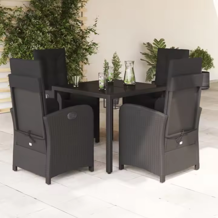 vidaXL Set de muebles jardín 5 pzas con cojines ratán sintético negro - 1