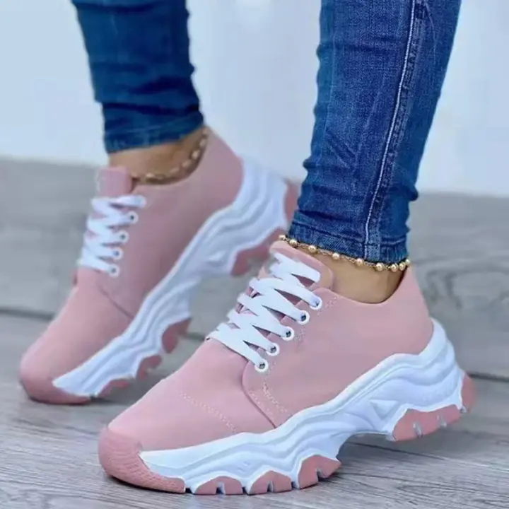 Women Casual Shoes Solid Color Sneakers Women Platform Shoes Ladies Canvas Shoes Lace Up Suede Shoes for Women Plus Size - 1