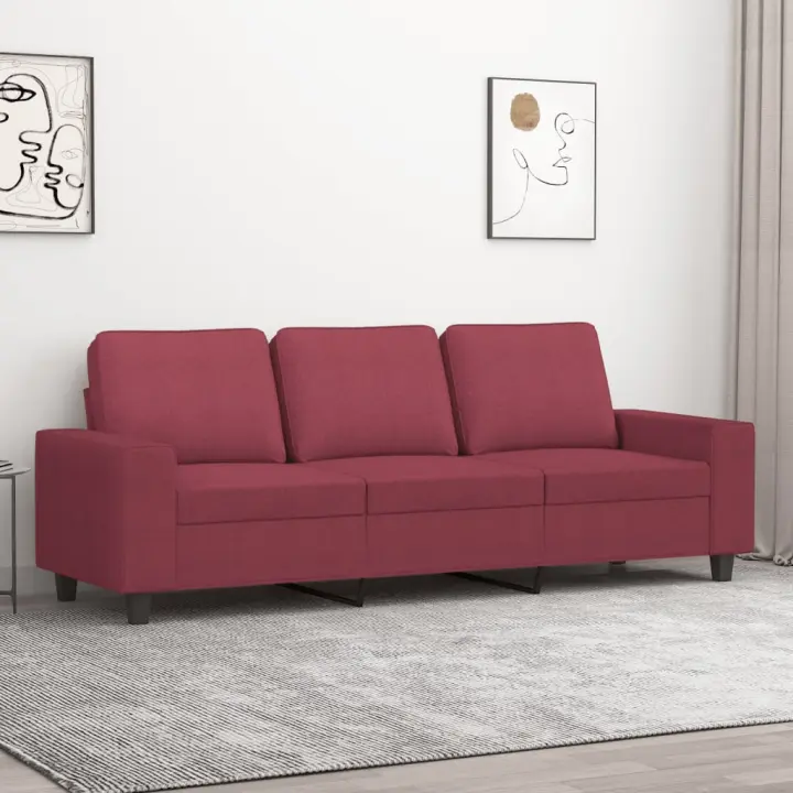 vidaXL Sofá de 3 plazas de tela rojo tinto 180 cm - 1