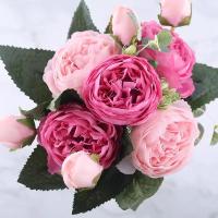 Bouquet De Flores Artificiales De Seda Rosa Púrpura 30cm 5 Cabezas Grandes Para Decoración De Boda Y Fiesta - details 5