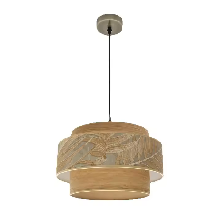 Lámpara Colgante Fabrilamp Doble Pantalla Serie Samoa Cuero/camel - 1