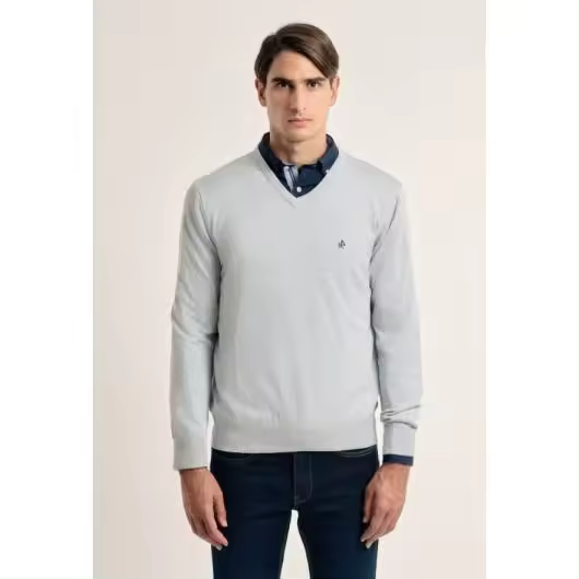 Jersey cuello pico clásico  Valecuatro gris - 1