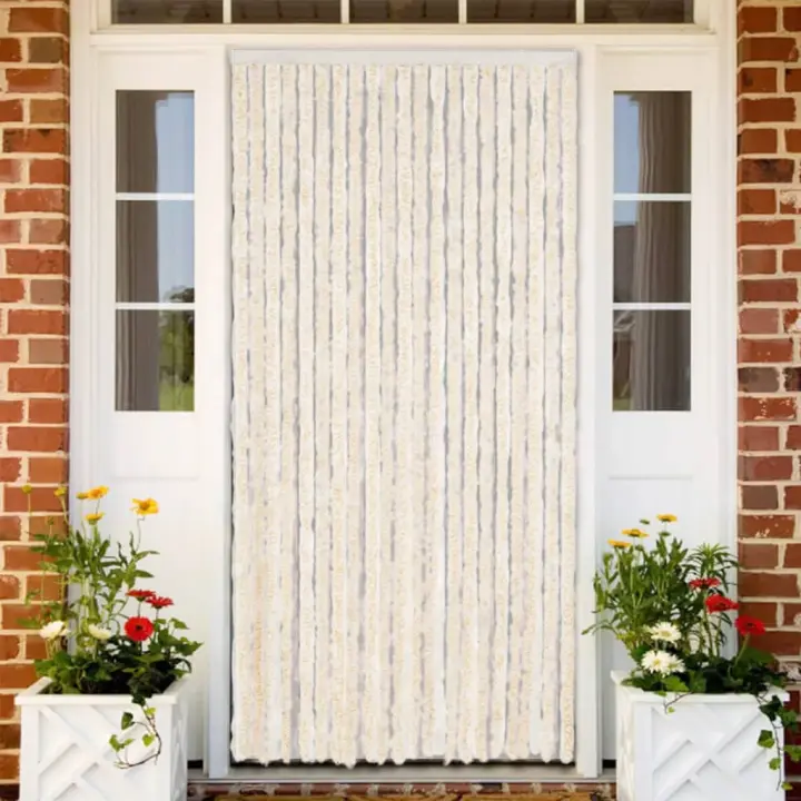 vidaXL Cortina antimoscas chenilla beige y blanco 100x220 cm - 1