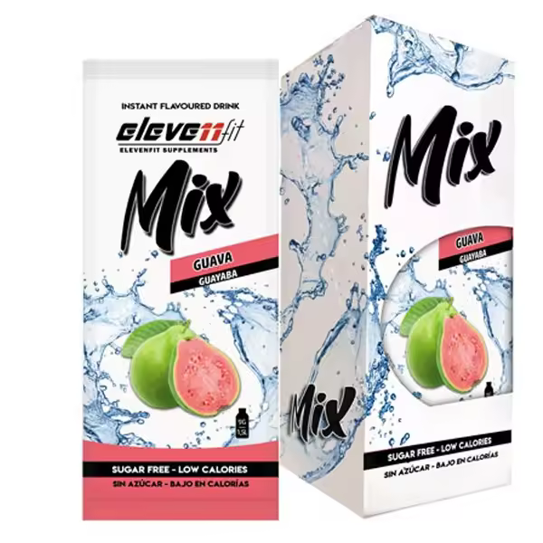 Eleven Fit Mix Instantáneo, Caja de 12 Sobres Sabor Guayaba - Prepara 1.5L de Bebida Saludable - Sin Azúcar, Baja en Calorías y Carbohidratos - Ideal para Agua/Leche, Cocinar y Preparar Postres - Mejora tu Dieta - Apto para Adultos y Niños - 1