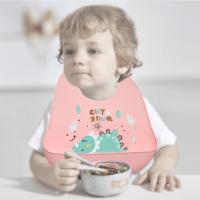 Baberos impermeables para bebé, babero ajustable de silicona suave con estampado de dinosaurio de dibujos animados, material de alimentación para bebé, 1 piezas - details 2