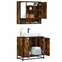 vidaXL Set de muebles de baño 2 pzas madera contrachapada en color Roble Sonoma/Gris sonoma/Marrón roble y más | almacenamiento funcional diseño moderno para baño dormitorio sala - details 3