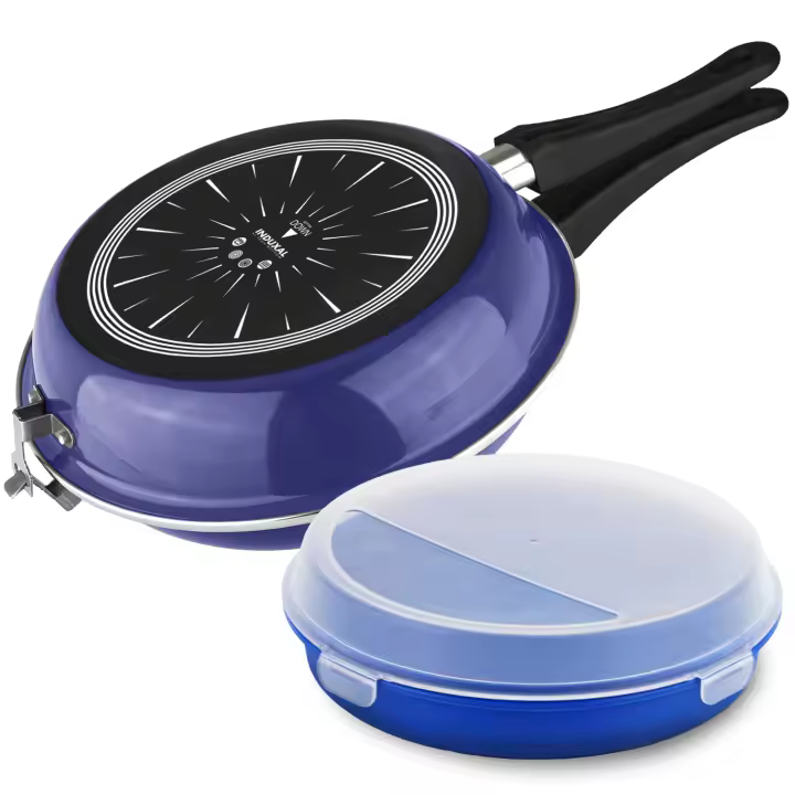 Vitrex Marseille Duo - Sarten Duo Azul para Tortillas 24cm + Taper, Acero Vitrificado, Antiadherente Bicapa, Todo Tipo de Cocinas, Inducción - 1