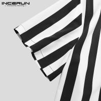 Blusa De Botones Para Hombre INCERUN Estilo Casual Verano Camisas De Punto Con Cuello Erguido Manga Corta Estampado Rayado Tallas Hasta 5XL - details 21