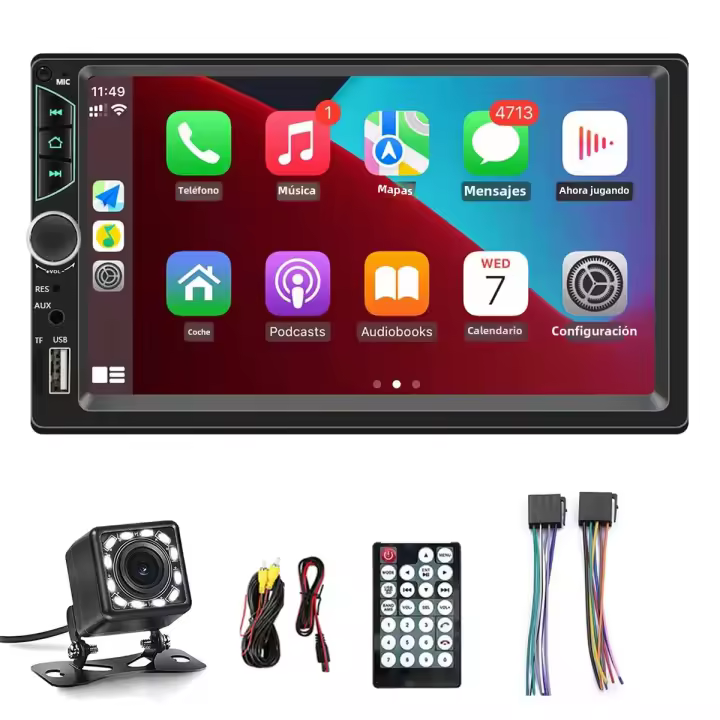 Reproductor De Radio Para Coche Universal 7 Pulgadas Pantalla Táctil 2 Din Con Carplay Android Auto Cámara Trasera Bluetooth USB/AUX - 1