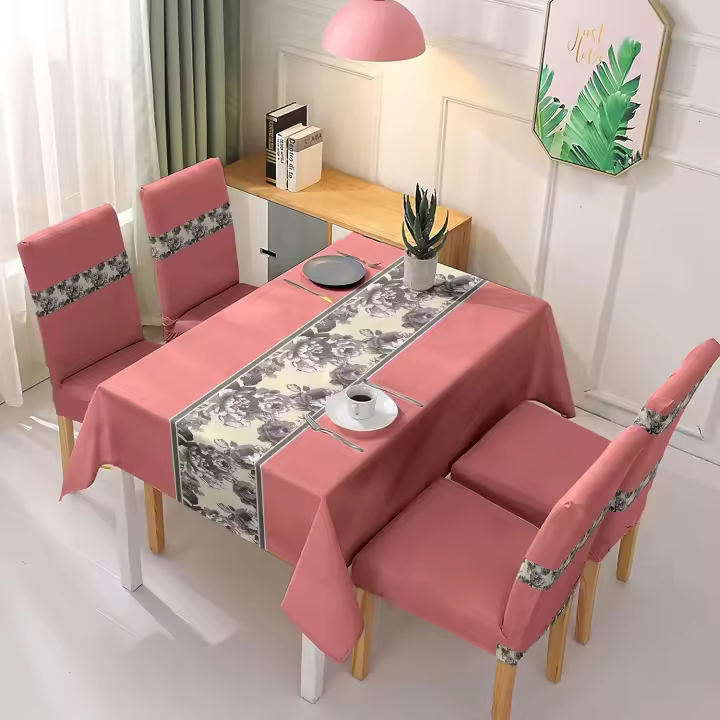 TODOBIEN STORE - Juego de Mantal y Funda de Silla, Mantel de Mesa Rectangulo 140 x 180, 4 Fundas para Silla con Elastico, 100% Poliester, Estampado Moderno. - 1