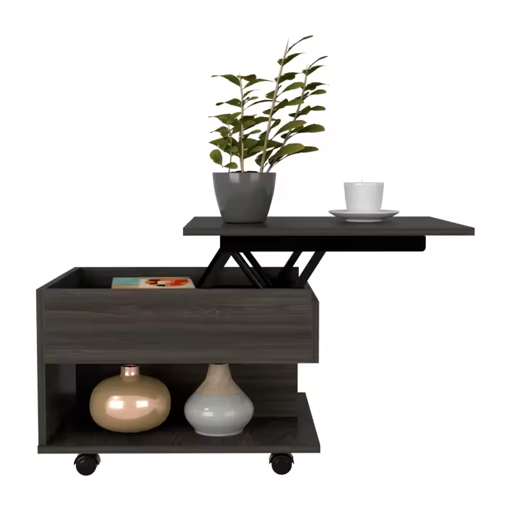 TUHOME Mesa de Centro Elevable Luanda, con ruedas , Carbon Madera manufacturada Salón-Mesas - 1
