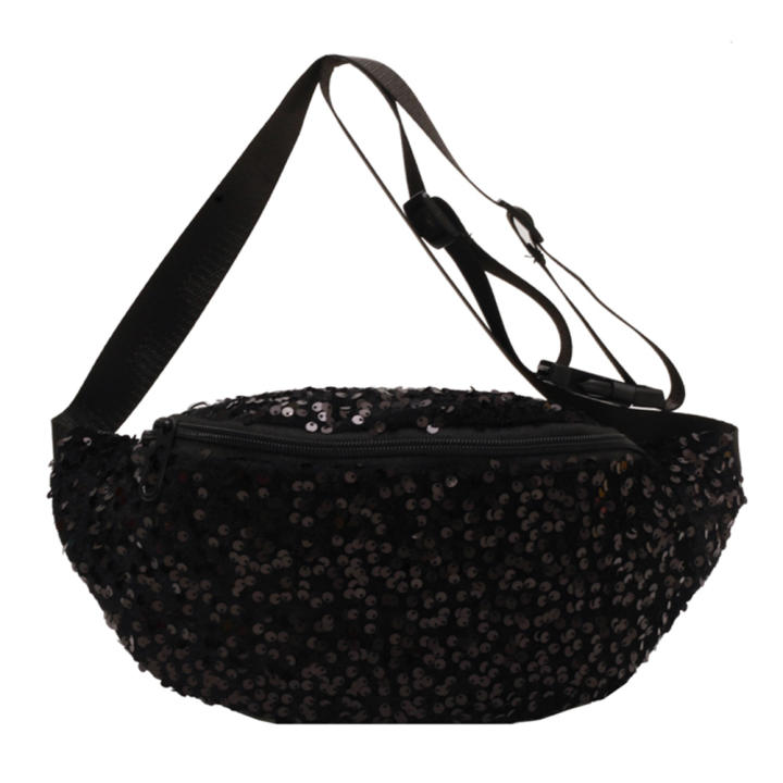 Women Trendy Crossbody Bag PU Leather Sequin Solid Shoulder Bag Adjustable Strap Bling Ladies Commuting Bag