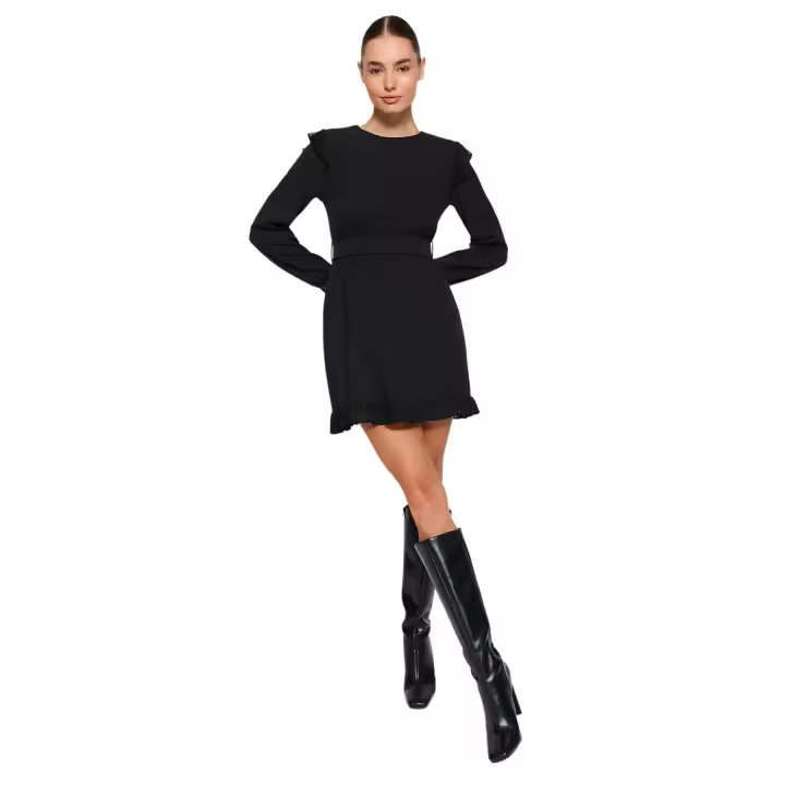 Trendyol Black Belt Frilly Woven Woven Dress Twoaw24El00588 - 1