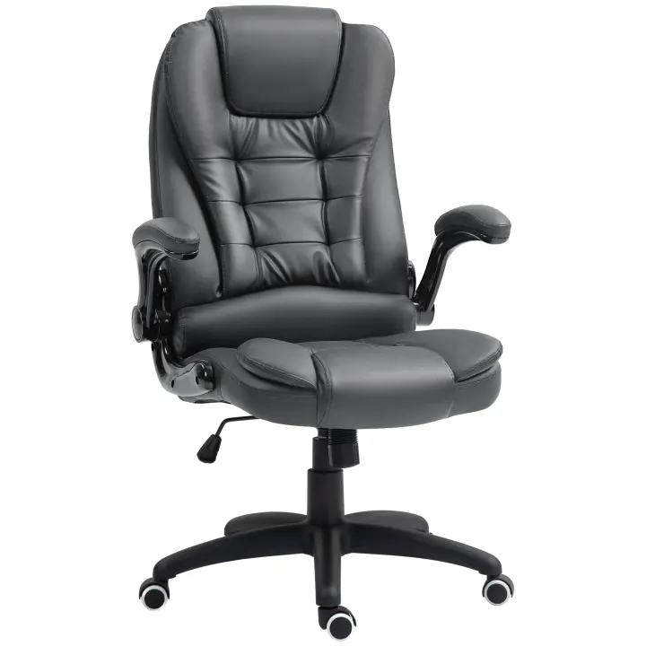 Silla de Oficina Nueva, Silla de dirección ergonómica con función balancín, reposabrazos abatibles, Silla de Oficina regulable en Altura con función giratoria, Cuero artificial, gris Oscuro - 1
