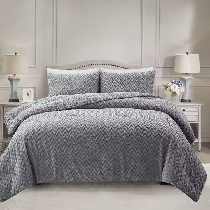 Vivid Torral - Edredón Borrego ZigZag Gris Excelent  Deluxe Tacto Manta + Fundas De Cojines* - 1