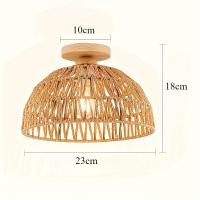 Luz De Techo Bohemia En Rattan Con Diseño De Colgante Handwoven Mid-Century Base De Madera Montaje Plano Luz De Techo Cerrada - details 0