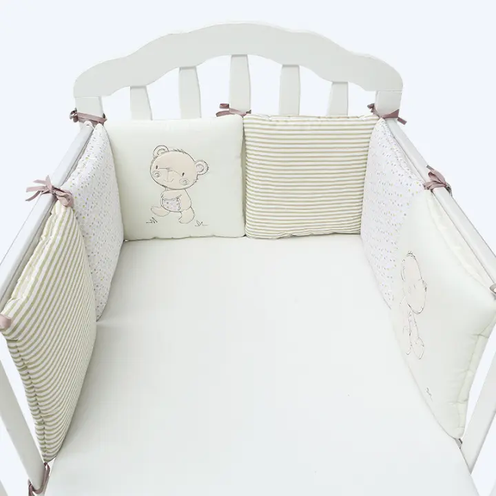 Protector de cama de bebé, almohadillas parachoques de cuna, parachoques de cama de seguridad para niños, alrededor de cuna de mezcla de algodón, anticolisión, anticaída, 6 piezas por juego - 1