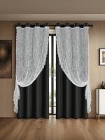 Cortinas Modernas De Color Sólido Doble Capa Con Cordón Para Atar, Totalmente Oscurecidas Perforadas Adecuadas Para Varias Habitaciones Material De Poliéster 100% - details 14