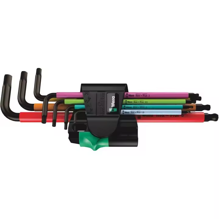 Wera 950-7 Hex-Plus Multicolour Magnet 1 Juego de llaves acodadas métricas, con magnetizador, BlackLaser - 1