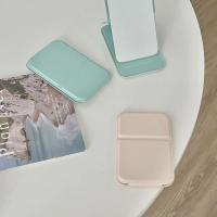 Desktop Makeup Mirror Solid Color PU Leather Simple Portable Handheld Makeup Mirror Foldable Student Compact Cute Pocket Mirror - details 1