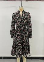 Vestido Casual De Mujer Con Estampado Floral Cuello V Manga Larga A-Line Longitud De Rodilla Cintura Alta Primavera Otoño Invierno - details 30