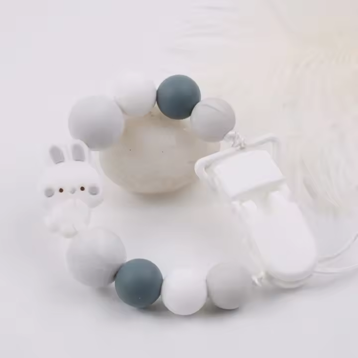 Cadena de silicona para chupete de conejo, mordedor de seguridad masticable para bebé, cadena anticaída - 1