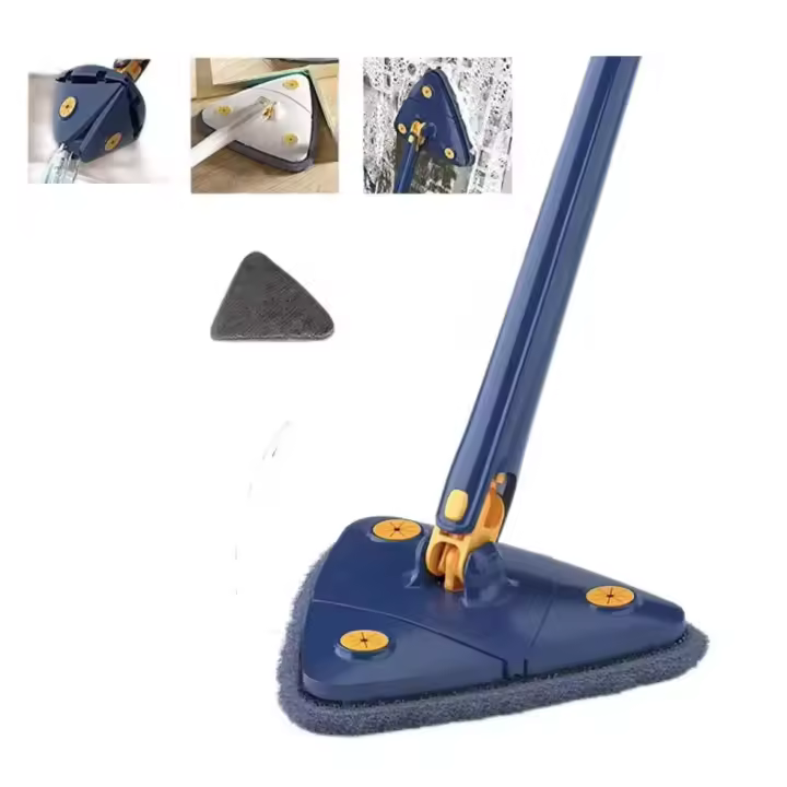 Fregona triangular ajustable de 360 grados para limpieza de ventanas, mopa de microfibra con mango de 1,3 m, limpiaparabrisas de vidrio autoescurrido, Kit de limpieza de ventanas de pared. Envio desde España. - 1