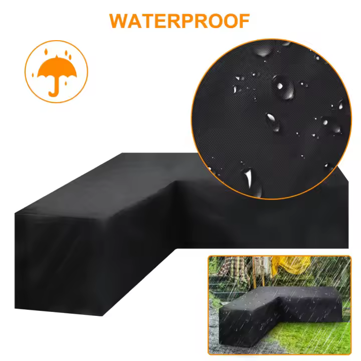 Fundas para muebles de jardín en forma de V, impermeables, de tela Oxford, para sofás de esquina de exterior con cinta impermeable (270 x 270 x 90 cm) - 1