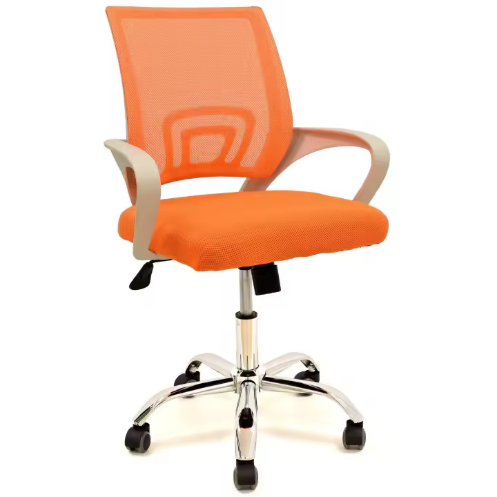 Sillón de oficina FISS NEW, blanco, gas, basculante, malla y tejido naranja - 1