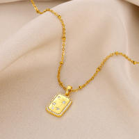 Collar De Cuerda De Acero Inoxidable Con Zirconia Cuadrada Brillante Para Mujeres Y Niñas Estilo Vintage Color Dorado Joyería De Cadena Con Encanto Regalo - details 2