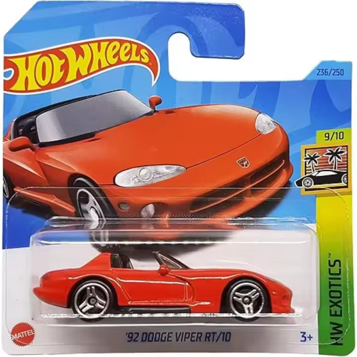 MATTEL :Hot Wheels - 92 Dodge Viper RT/10 - HW Exotics 9/10 - HKG71 - Short Card - Rojo - Vehículos para jugar - Regalo Original - Edad recomendada mayores de 3 años - 1