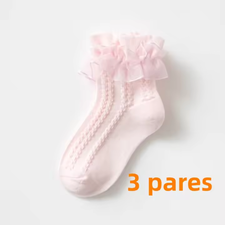 Calcetines De Encaje Para Bebés Y Niñas Sólidos Con Volantes Y Flores Calcetines De Baile De Princesa De Algodón Y Poliéster Para Niñas De 7 a 12 Años - 1