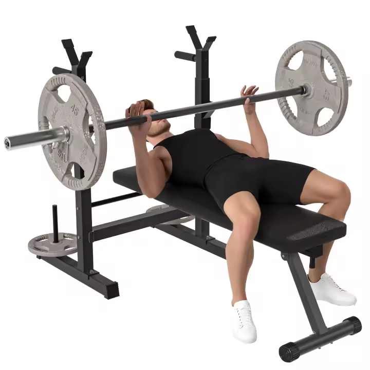 HOMCOM Banco de Musculación Multifuncional Plegable, Banco de Pesas, Press Banca con Soporte para Barras Ajustable y Estación de Dips, Carga 220 kg, para Entrenamiento Completo en Casa Gimnasio - 1