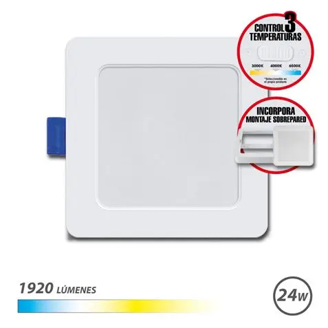 Elbat downlight cuadrado 24w - 1920lm - selector 3 temperaturas+sobrepared - color blanco - 1