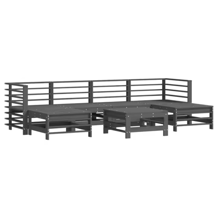 vidaXL Juego de muebles de jardín 7 piezas madera maciza de pino gris - 1