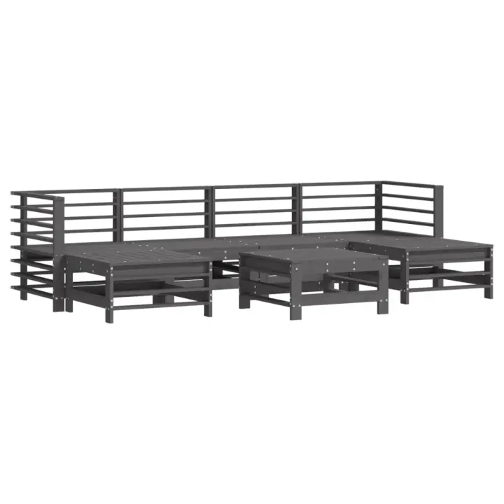 vidaXL Juego de muebles de jardín 7 piezas madera maciza de pino gris - 1